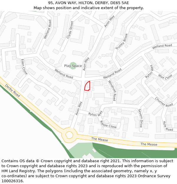 95, AVON WAY, HILTON, DERBY, DE65 5AE: Location map and indicative extent of plot