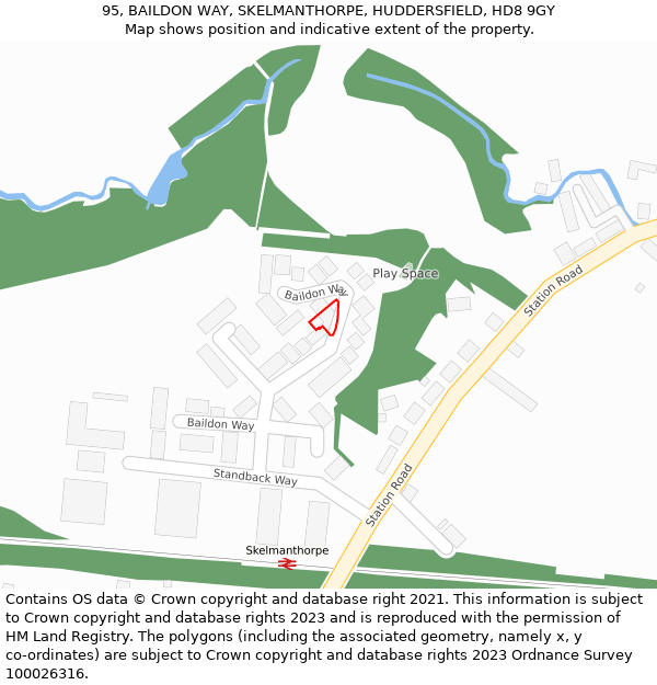 95, BAILDON WAY, SKELMANTHORPE, HUDDERSFIELD, HD8 9GY: Location map and indicative extent of plot