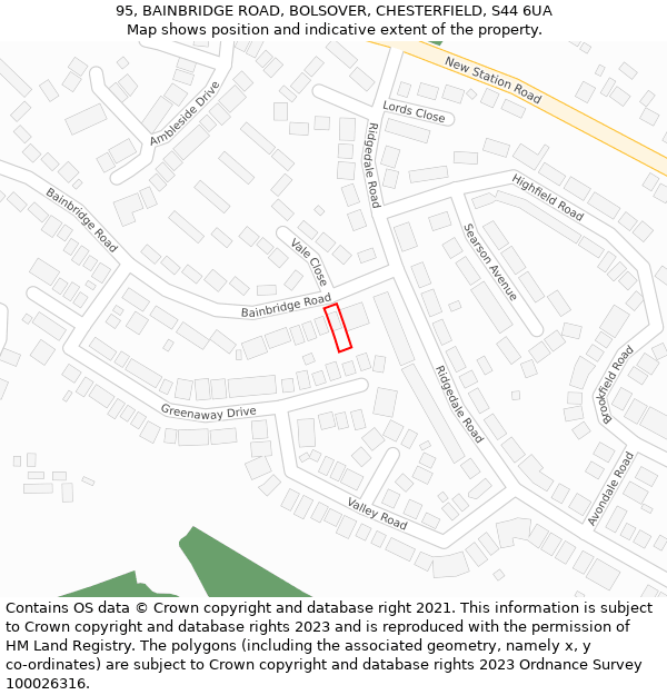 95, BAINBRIDGE ROAD, BOLSOVER, CHESTERFIELD, S44 6UA: Location map and indicative extent of plot