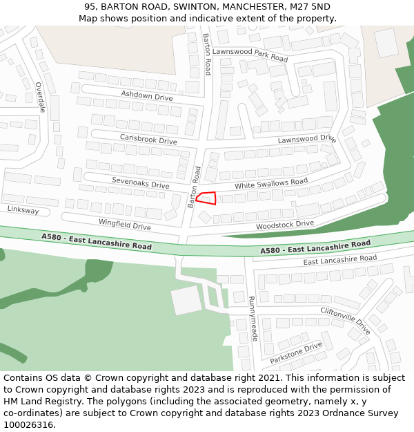 95, BARTON ROAD, SWINTON, MANCHESTER, M27 5ND: Location map and indicative extent of plot