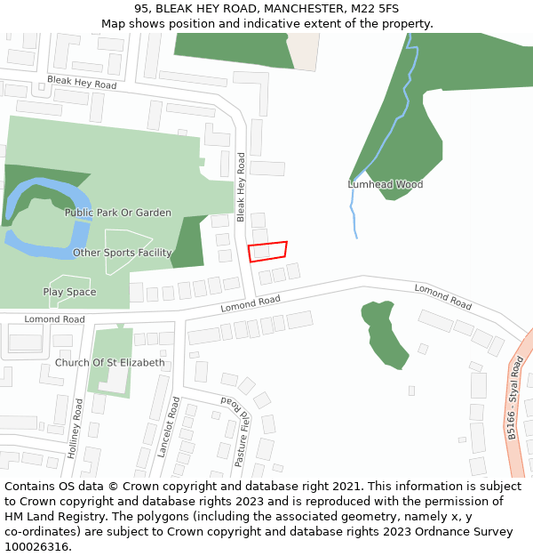 95, BLEAK HEY ROAD, MANCHESTER, M22 5FS: Location map and indicative extent of plot