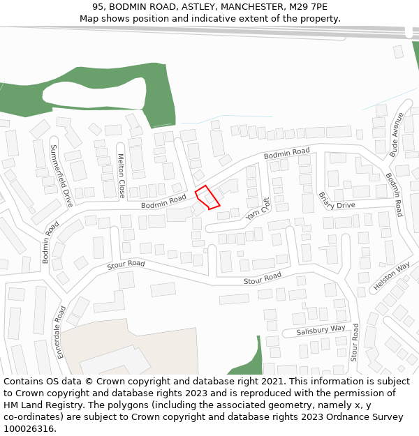 95, BODMIN ROAD, ASTLEY, MANCHESTER, M29 7PE: Location map and indicative extent of plot