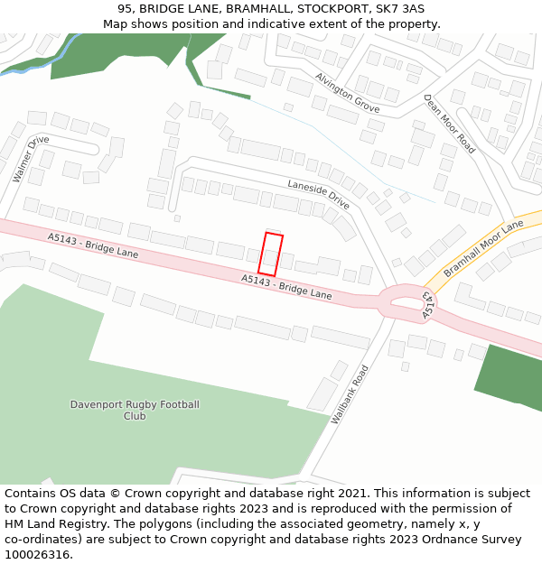 95, BRIDGE LANE, BRAMHALL, STOCKPORT, SK7 3AS: Location map and indicative extent of plot