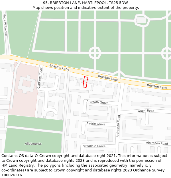 95, BRIERTON LANE, HARTLEPOOL, TS25 5DW: Location map and indicative extent of plot