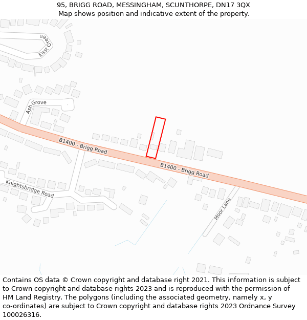 95, BRIGG ROAD, MESSINGHAM, SCUNTHORPE, DN17 3QX: Location map and indicative extent of plot