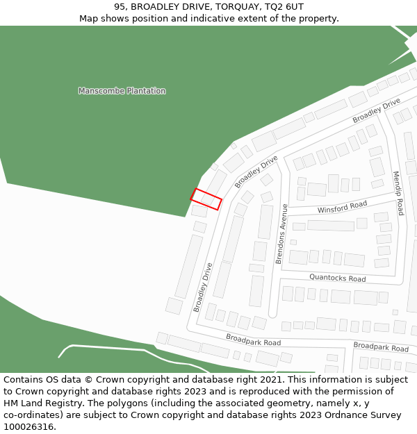 95, BROADLEY DRIVE, TORQUAY, TQ2 6UT: Location map and indicative extent of plot