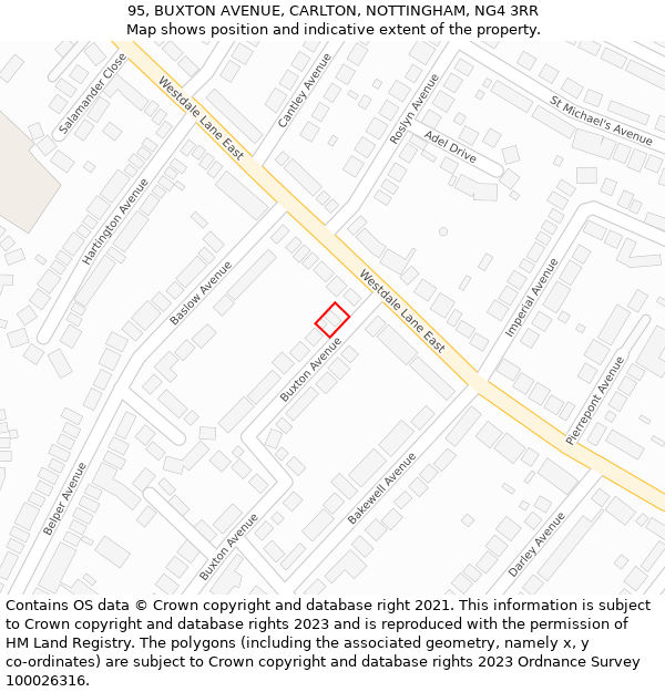 95, BUXTON AVENUE, CARLTON, NOTTINGHAM, NG4 3RR: Location map and indicative extent of plot