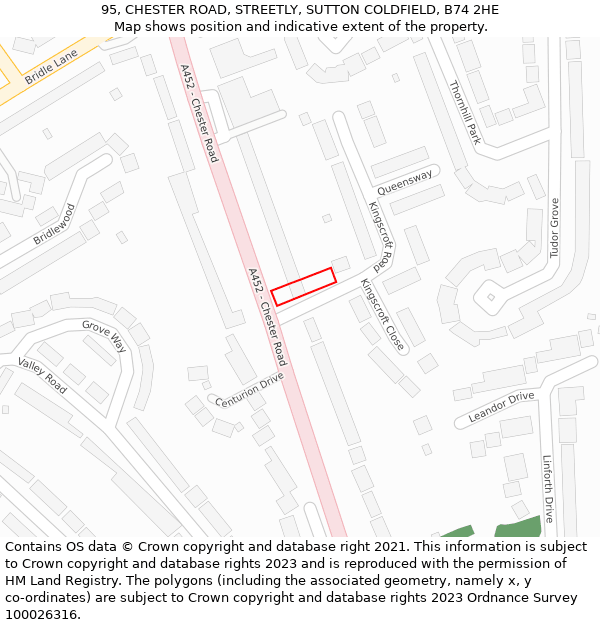 95, CHESTER ROAD, STREETLY, SUTTON COLDFIELD, B74 2HE: Location map and indicative extent of plot