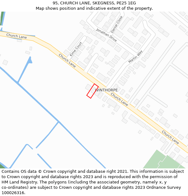 95, CHURCH LANE, SKEGNESS, PE25 1EG: Location map and indicative extent of plot