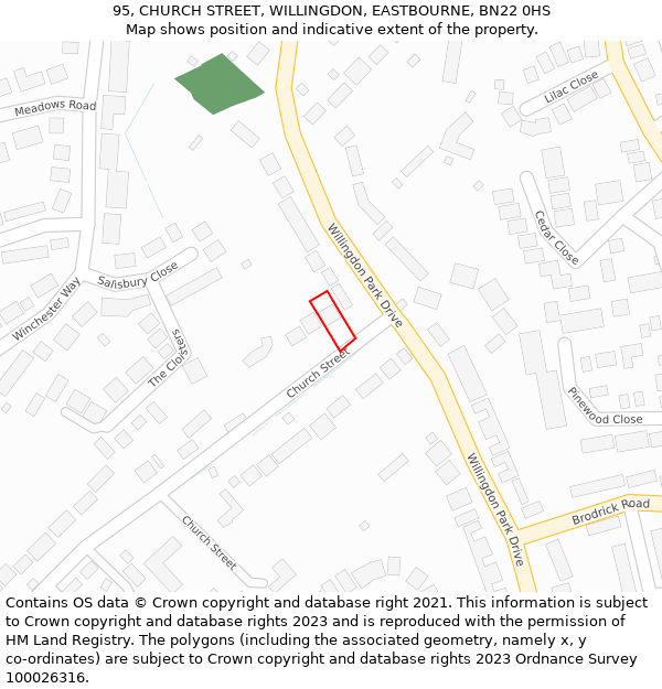 95, CHURCH STREET, WILLINGDON, EASTBOURNE, BN22 0HS: Location map and indicative extent of plot