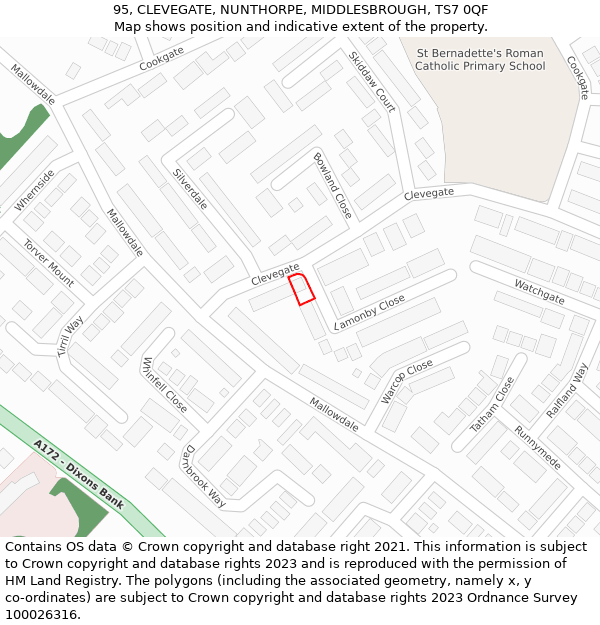 95, CLEVEGATE, NUNTHORPE, MIDDLESBROUGH, TS7 0QF: Location map and indicative extent of plot