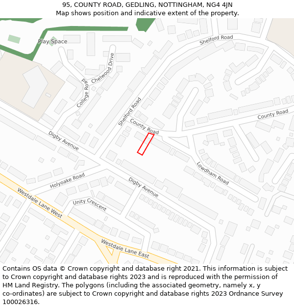 95, COUNTY ROAD, GEDLING, NOTTINGHAM, NG4 4JN: Location map and indicative extent of plot