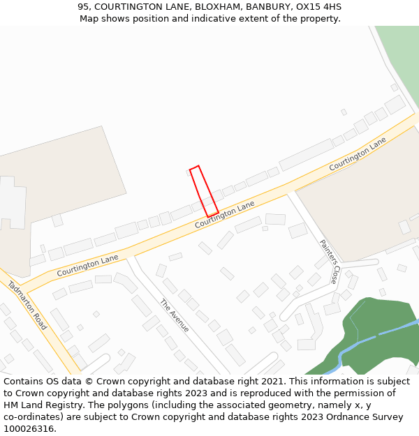 95, COURTINGTON LANE, BLOXHAM, BANBURY, OX15 4HS: Location map and indicative extent of plot