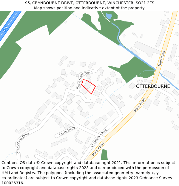 95, CRANBOURNE DRIVE, OTTERBOURNE, WINCHESTER, SO21 2ES: Location map and indicative extent of plot