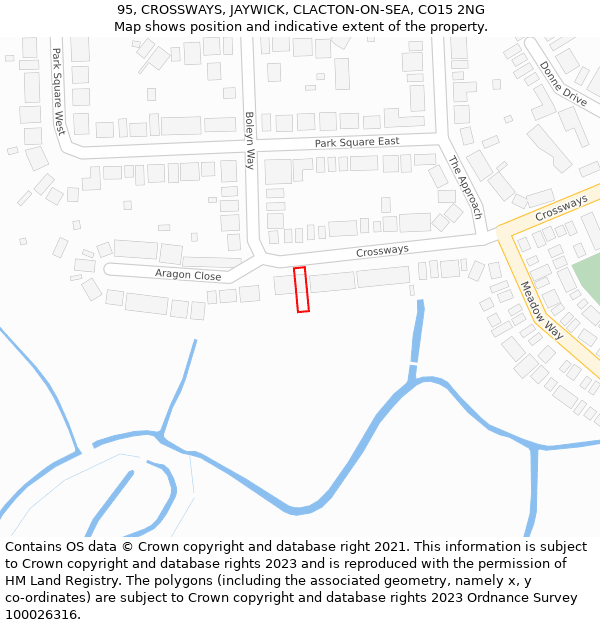 95, CROSSWAYS, JAYWICK, CLACTON-ON-SEA, CO15 2NG: Location map and indicative extent of plot