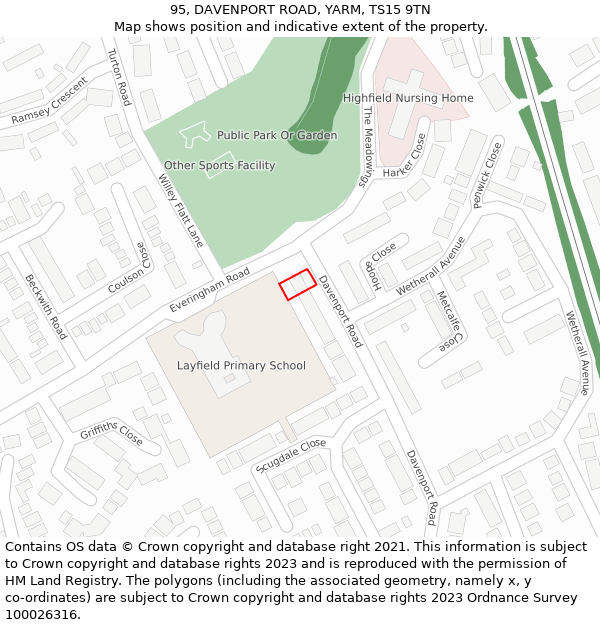 95, DAVENPORT ROAD, YARM, TS15 9TN: Location map and indicative extent of plot