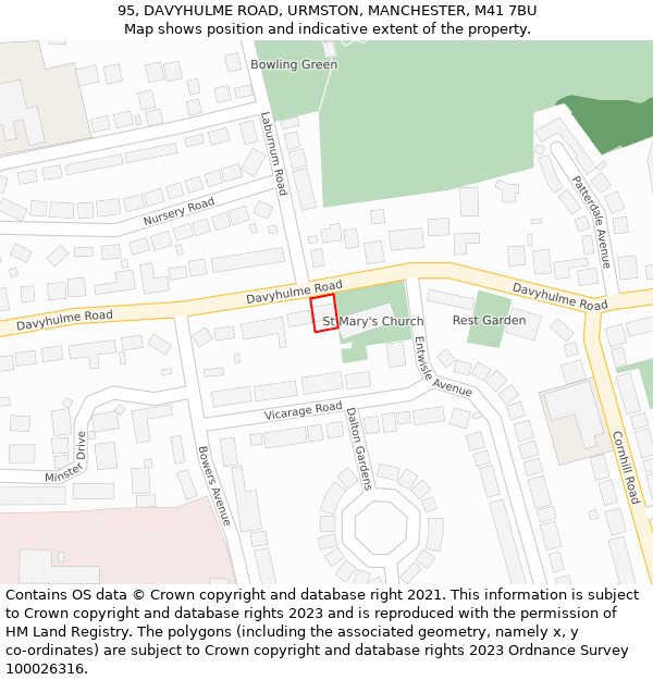 95, DAVYHULME ROAD, URMSTON, MANCHESTER, M41 7BU: Location map and indicative extent of plot