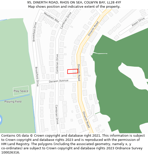 95, DINERTH ROAD, RHOS ON SEA, COLWYN BAY, LL28 4YF: Location map and indicative extent of plot