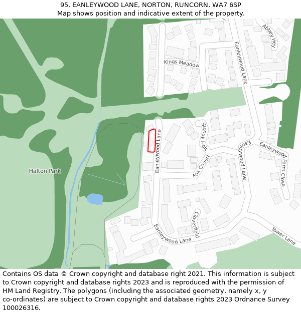 95, EANLEYWOOD LANE, NORTON, RUNCORN, WA7 6SP: Location map and indicative extent of plot