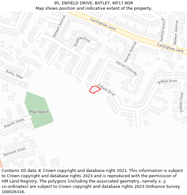 95, ENFIELD DRIVE, BATLEY, WF17 8DR: Location map and indicative extent of plot