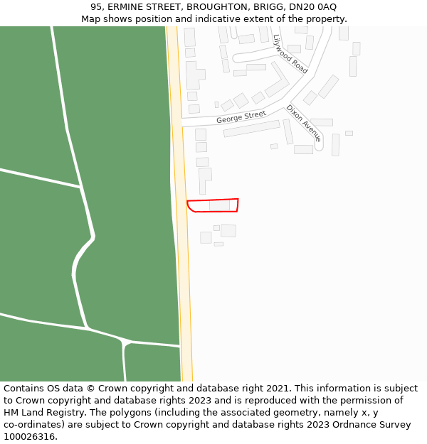 95, ERMINE STREET, BROUGHTON, BRIGG, DN20 0AQ: Location map and indicative extent of plot