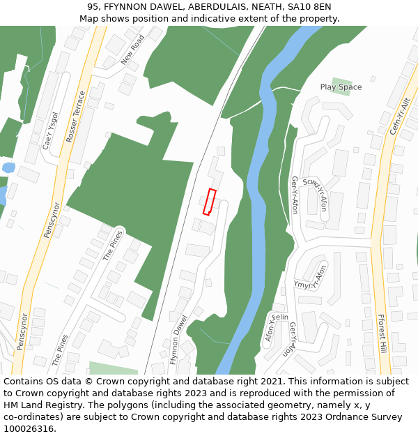 95, FFYNNON DAWEL, ABERDULAIS, NEATH, SA10 8EN: Location map and indicative extent of plot