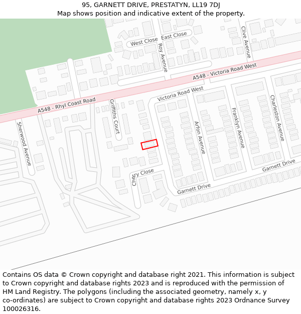 95, GARNETT DRIVE, PRESTATYN, LL19 7DJ: Location map and indicative extent of plot