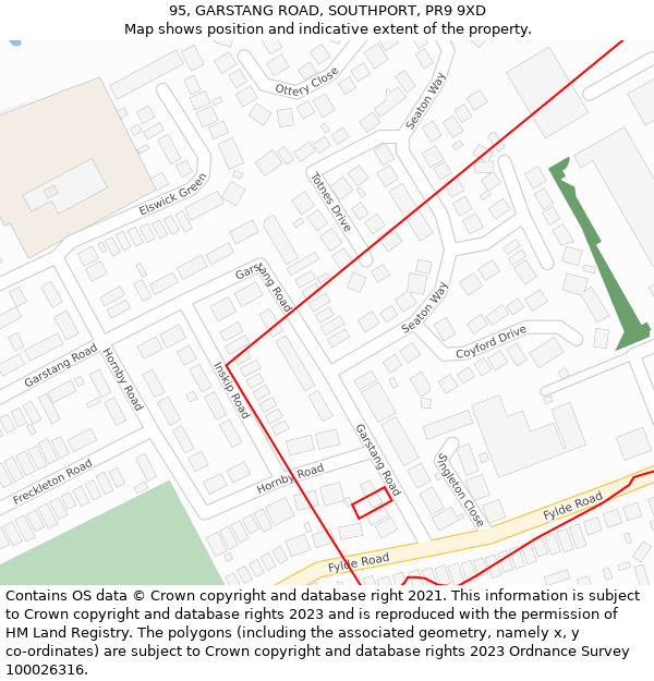 95, GARSTANG ROAD, SOUTHPORT, PR9 9XD: Location map and indicative extent of plot