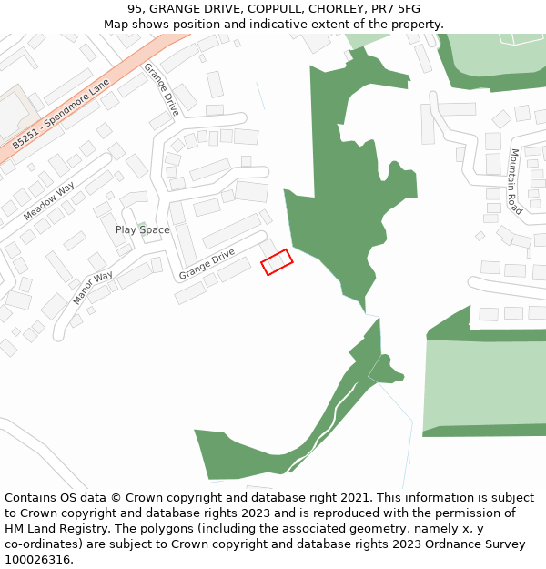 95, GRANGE DRIVE, COPPULL, CHORLEY, PR7 5FG: Location map and indicative extent of plot