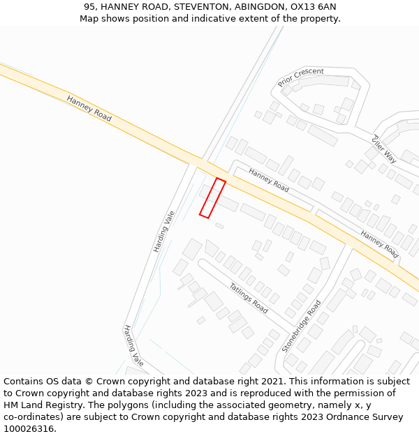 95, HANNEY ROAD, STEVENTON, ABINGDON, OX13 6AN: Location map and indicative extent of plot