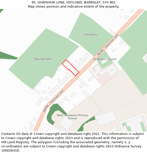 95, HAWSHAW LANE, HOYLAND, BARNSLEY, S74 9ES: Location map and indicative extent of plot