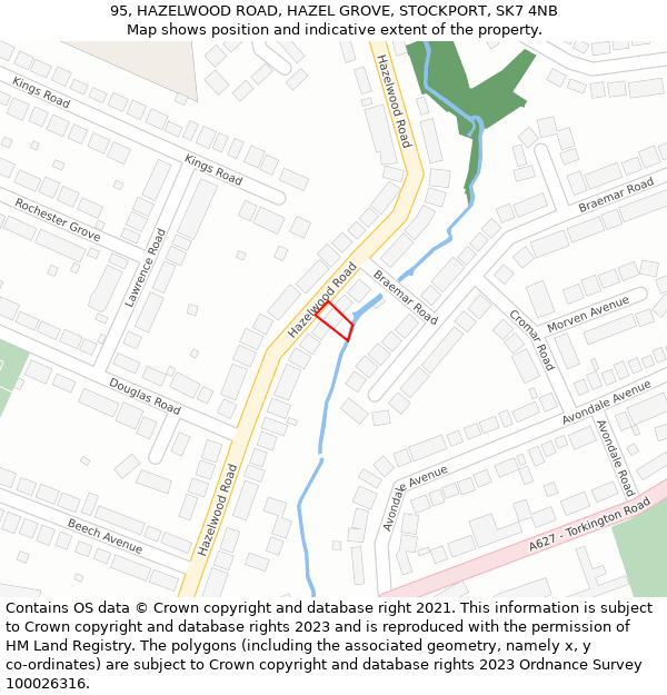 95, HAZELWOOD ROAD, HAZEL GROVE, STOCKPORT, SK7 4NB: Location map and indicative extent of plot