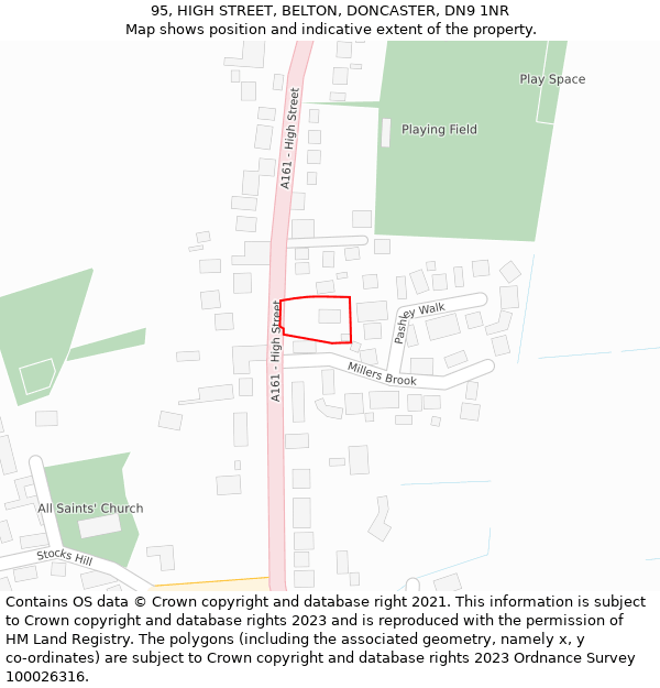 95, HIGH STREET, BELTON, DONCASTER, DN9 1NR: Location map and indicative extent of plot