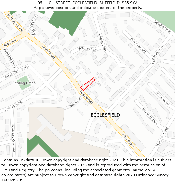 95, HIGH STREET, ECCLESFIELD, SHEFFIELD, S35 9XA: Location map and indicative extent of plot