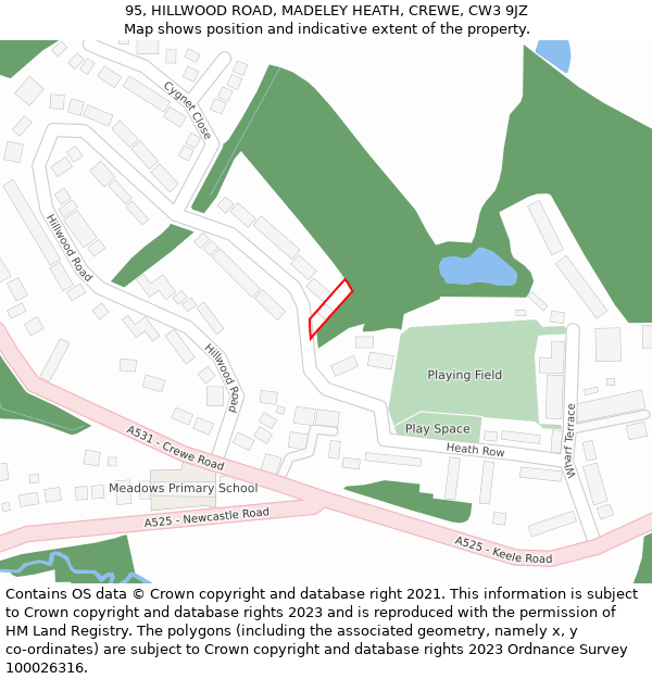 95, HILLWOOD ROAD, MADELEY HEATH, CREWE, CW3 9JZ: Location map and indicative extent of plot