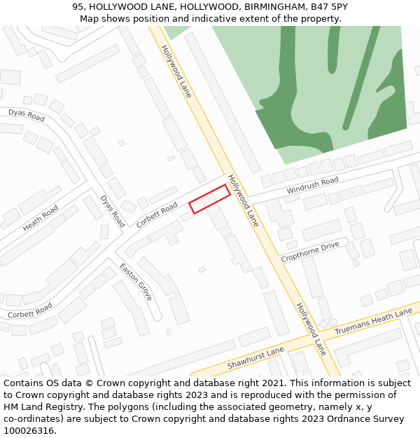 95, HOLLYWOOD LANE, HOLLYWOOD, BIRMINGHAM, B47 5PY: Location map and indicative extent of plot
