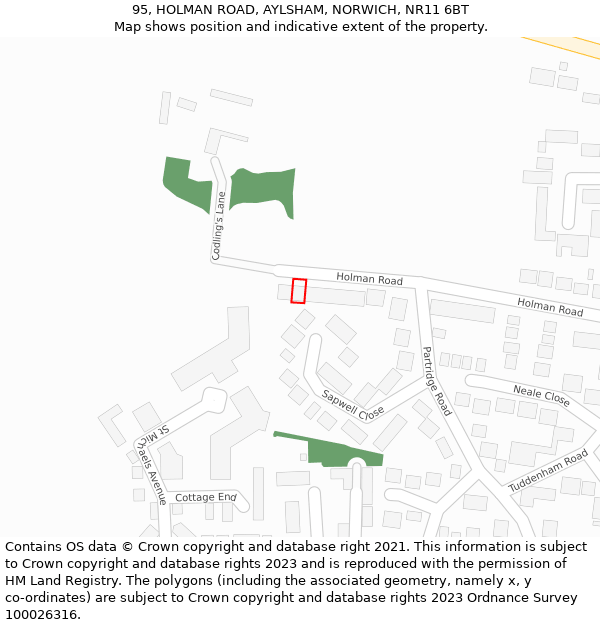 95, HOLMAN ROAD, AYLSHAM, NORWICH, NR11 6BT: Location map and indicative extent of plot
