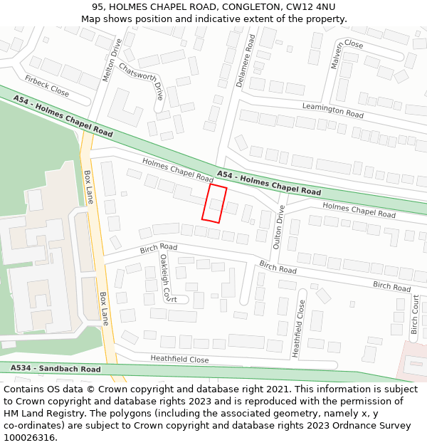 95, HOLMES CHAPEL ROAD, CONGLETON, CW12 4NU: Location map and indicative extent of plot