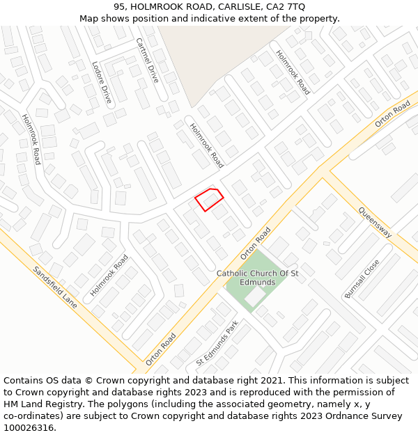 95, HOLMROOK ROAD, CARLISLE, CA2 7TQ: Location map and indicative extent of plot