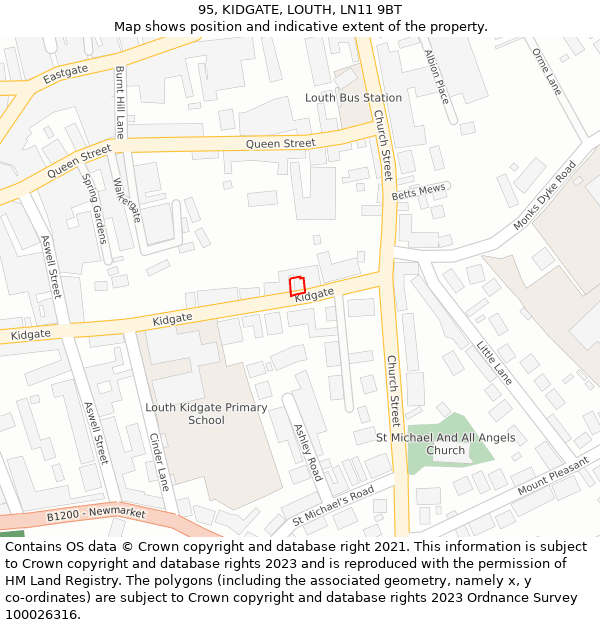 95, KIDGATE, LOUTH, LN11 9BT: Location map and indicative extent of plot