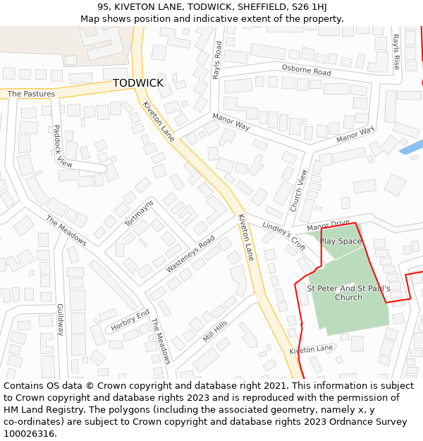 95, KIVETON LANE, TODWICK, SHEFFIELD, S26 1HJ: Location map and indicative extent of plot