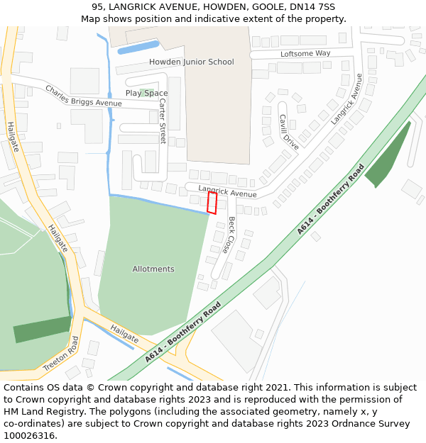 95, LANGRICK AVENUE, HOWDEN, GOOLE, DN14 7SS: Location map and indicative extent of plot