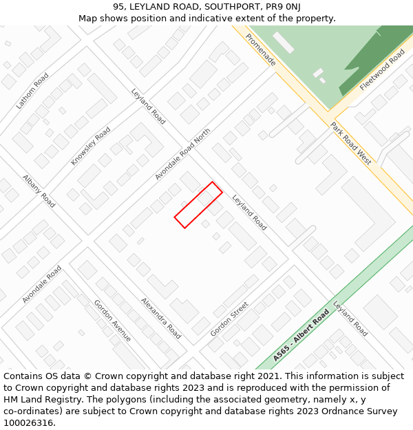 95, LEYLAND ROAD, SOUTHPORT, PR9 0NJ: Location map and indicative extent of plot