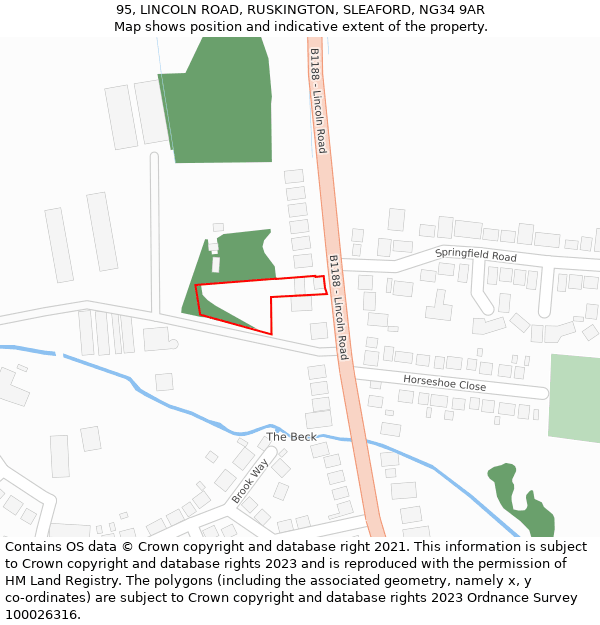 95, LINCOLN ROAD, RUSKINGTON, SLEAFORD, NG34 9AR: Location map and indicative extent of plot
