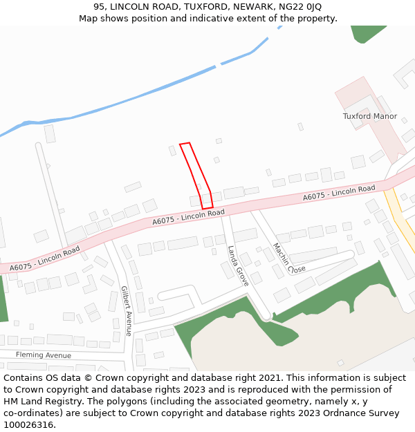 95, LINCOLN ROAD, TUXFORD, NEWARK, NG22 0JQ: Location map and indicative extent of plot