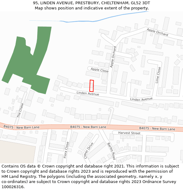 95, LINDEN AVENUE, PRESTBURY, CHELTENHAM, GL52 3DT: Location map and indicative extent of plot