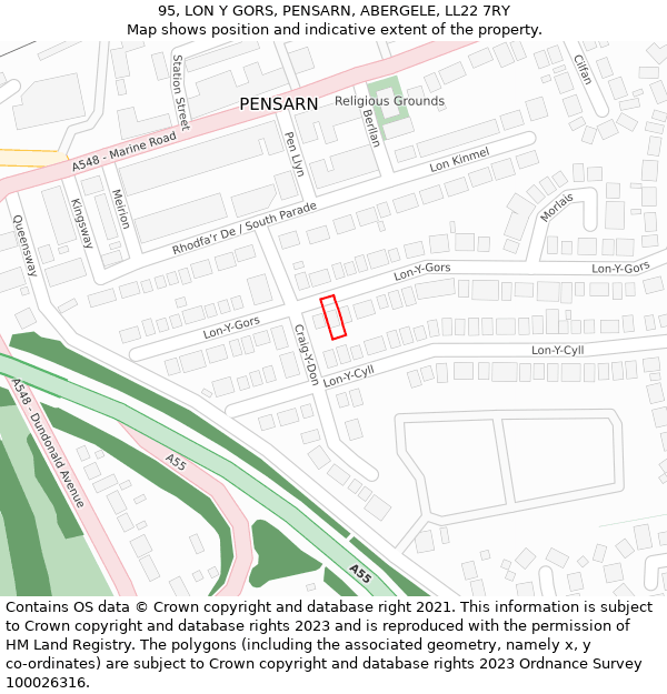 95, LON Y GORS, PENSARN, ABERGELE, LL22 7RY: Location map and indicative extent of plot