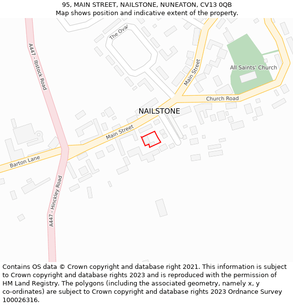 95, MAIN STREET, NAILSTONE, NUNEATON, CV13 0QB: Location map and indicative extent of plot