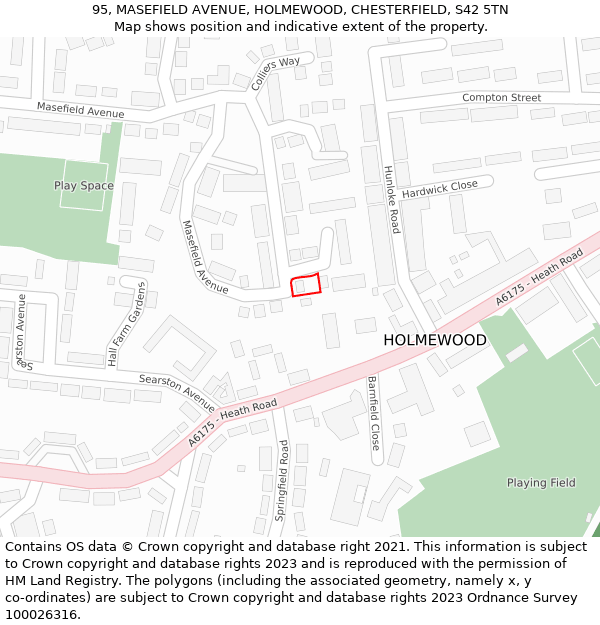 95, MASEFIELD AVENUE, HOLMEWOOD, CHESTERFIELD, S42 5TN: Location map and indicative extent of plot