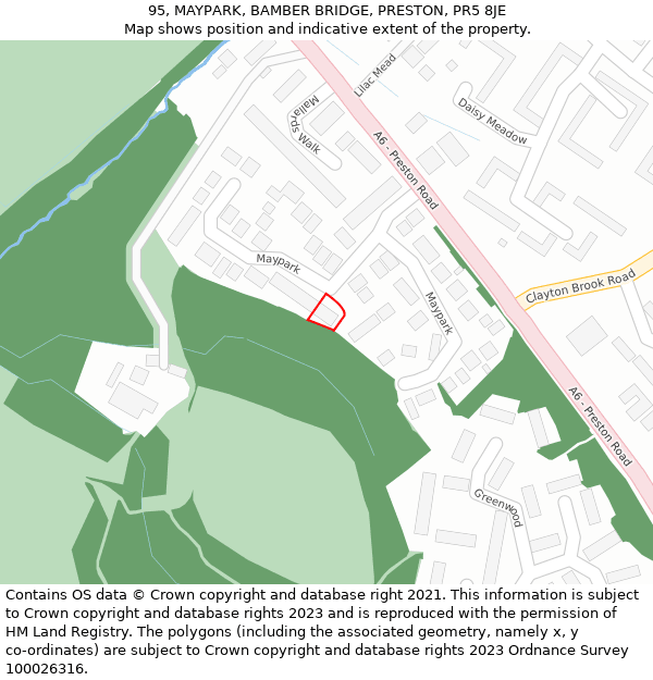 95, MAYPARK, BAMBER BRIDGE, PRESTON, PR5 8JE: Location map and indicative extent of plot